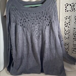 Free People Gray Lace Knit Sweater